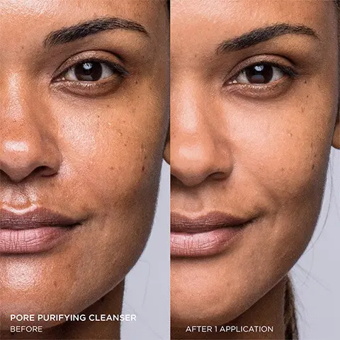 Before pore purifying cleanser and then how the skin looks after application