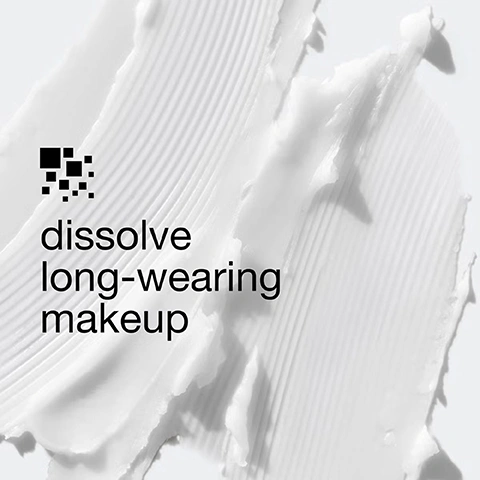 Image 2 - A white creamy substance is swatched on a light background with a black square logo and the text dissolve long-wearing makeup. Image 3 - A four-panel image shows a woman demonstrating a skincare routine: first, a close-up of her face before product application, then a hand scooping white balm from a purple Clinique jar, followed by her applying the balm to her face, and finally, a close-up of her face after use, with the visible text Before. Add cleansing balm. CLINIQUE TAKE THE DAY OFF cleansing balm. Melt the day away. After. Image 4 - A glass dish holds pale yellow oil with many reddish-orange saffron strands floating in it. Safflower seed oil helps dissolve makeup + leave skin feeling soft.