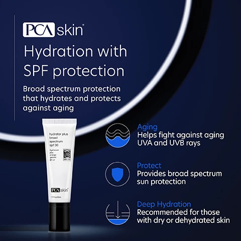Image 1, hydration with SPF protection, broad spectru, protection that hydrates and protects against aging. aging, helps fight against UVA and UVB rays. protect, provides broad spectrum sun protection. deep hydration, recommended for those with dry or dehydrated skin. Image 2, complete your regimen. creamy cleanser, gently hydrates and reoves makeup, oil, dirt and impurities. hyaluronic acid boosting serum, instantly hydrates and smooths the surface of the skin. hydraluxe, deeply hydrates the skin while providing anti-aging benefits. hydrator plus SPF 30, broad spectrum protection that also hydrates dry/dehydrated skin. Image 3, verified customer review = i love this sunscreen, it protects and hydrates it also feels like you aren't wearing anything on your face.