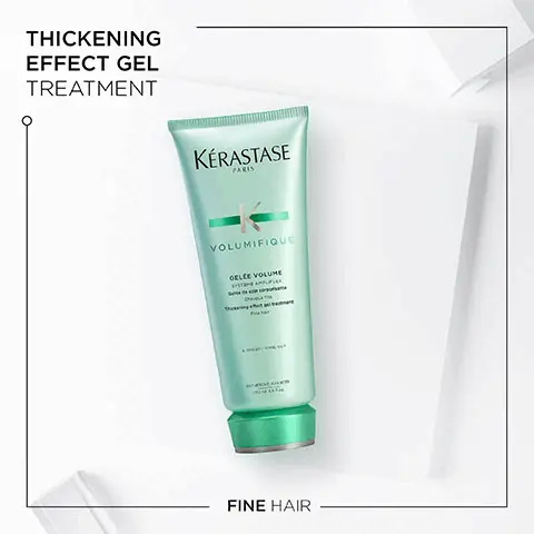 Image 1, thickening effect gel treatment, fine hair. Image 2, Volumifique gives a long lasting volume effect. Amplifex system formula gives a visible thickening effect to the fibre.