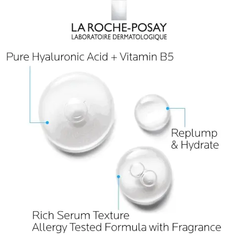 Image 1, Pure hyaluronic acid and vitamin B5, Replump and hydrate and rich serum texture allergy tested formula with fragrance. Image 2,Hyalu B5 anti aging serum, 1 Two types of pure hyaluronic acid hyalu B5 serum helps replump skin and smooth fine lines. 2. Vitamin B5 hyalu B5 serum helps soothe and hydrate skin. Image 3, Apply 3-4 drops every morning and evening to face and neck. Image 4,How to make your hyalu B5 pure hyaluronic acid more effective. For the deepest hydration, apply hyaluronic acid to damp skin. We recommend that you mist your skin with our thermal spring water before applying Hyalu B5. Dont forget to lock it in with a moisturizer. Image 5, Dermatologists tested, allergy tested, suitable for sensitive skin and oil free/non comedogenic