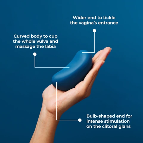 wider end to tickle the vagina's entrance. curve body to cup the whole vulva and massage the labia. bulk shaped end for intense stimulation on the clitoral glans