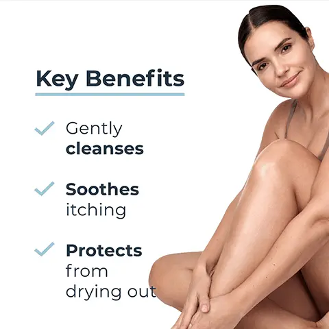Image 1 - A woman with long dark hair is sitting and smiling, showcasing smooth skin on her arms and legs, alongside a list of key benefits that includes gently cleanses, soothes itching, and protects from drying out.
              Image 2 - A person holding a bottle of Eucerin AtopiControl Cleansing Oil, with text alongside it stating Itchy, very dry to atopic skin, Calming, and Suitable for newborns.
              Image 3 - A translucent yellow blob of oil with a small bubble of foam beside it, accompanied by the text Natural Omega Oils (Soybean Oil, Ricinus Oil).
              Image 4 - Image shows a light blue background with the text that reads Gently cleanses and soothes to preserve the skin barrier and protect from itch.
              Image 5 - Image shows three skincare products from Eucerin arranged in a row, labeled SHOWER OIL, CALMING BALM, and FACE CREAM, with the heading Recommended Routine at the top.