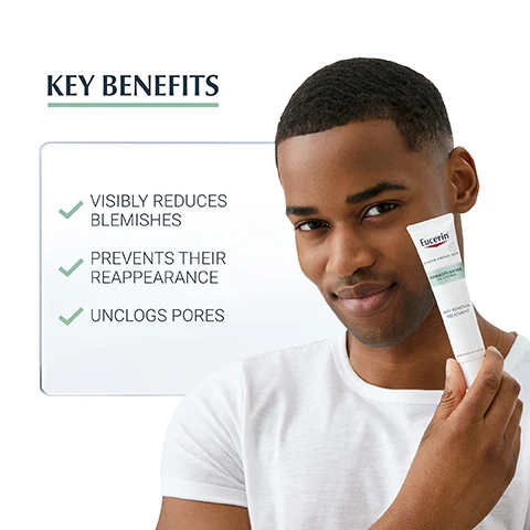 Image 1, key benefits - visibly reduces blemishes, prevents their reappearance, unclogs pores. image 2, blemish prone skin, night, non comedogenic. image 3, 94% confirm visibly improves skin's appearance. product in use study with 80 volunteers, 8 weeks of regular use. image 4, recommended routine. 1 = gel, 2 = treatment, 3 = fluid.