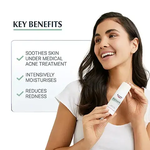 Image 1, key benefits - soothes skin under medical acne treatment. intensively moisturises, reduces redness. image 2, blemish prone, moisturising, non comedogenic. image 3, 99% of dermatologists would recommend to their patients. expert assessment from 11 countries, 4 weeks of regular use. image 4, SYMSITIVE LICOCHALCONE A CERAMIDES image 5, recommended routine, 1 = gel, 2 = adjunctive 3 = sun.
