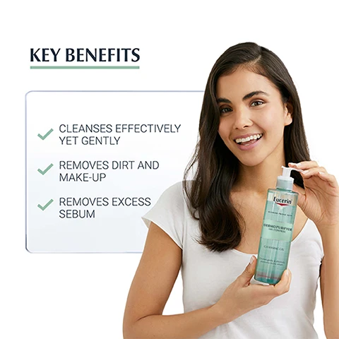Image 1, key benefits - cleanses effectively yet gently, removes dirt and makeup, removes excess sebum. image 2, blemish prone skin, cleansing, fragrance free. image 3, clinically proven results, -38% papules. clinical study with 23 volunteers, expert grading 12 weeks of regular use of cleansing gel. image 4, key ingredients. 6% amphoteric surfactants gently cleanses skin. image 5, recommended routine. 1 = gel, 2 = toner, 3 = fluid.