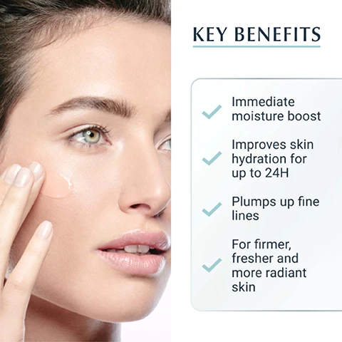 Image 1, key benefits - immediate moisture boost, improves skin hydration for up to 24 hours. plumps up fine lines, for firmer, fresher and more radiant skin. image 2, how to use = apply ultra light gel in the morning and evening. for all skin types. image 3, 100% confirm immediately moisturises, product in use test by 120 women after 4 weeks. image 4, key ingredients = glycerin gives long lasting moisture. hyaluronic acid refines first lines. image 5, recommended routine - 1 = special care hyaluron filler day SPF 30. 2 = special treament hyaluron filler eye SPF 15, 3 = night care hyaluron filler night.