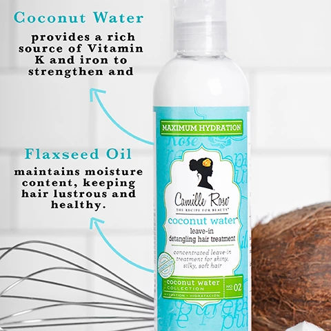 coconut water provides a rich source of vitamin k and iron to strengthen. flaxseed oil maintains moisture content keeping hair lustrous and healthy.