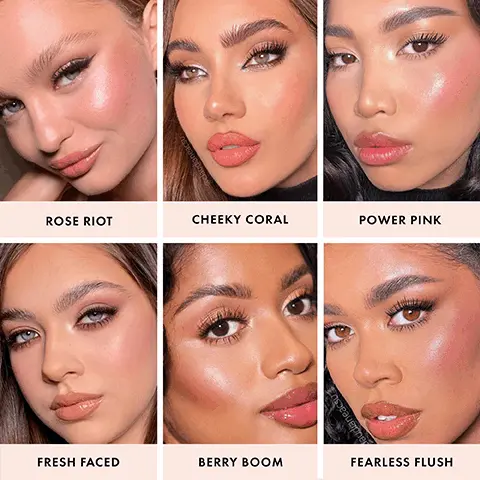 Image 1, Rose riot, cheeky coral, power pi, fresh faced, berry boom and fearess flush. Image 2, Rose riot, cheeky coral, power pi, fresh faced, berry boom and fearess flush.