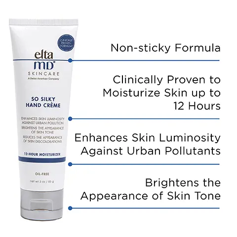 Image 1, Non sticky formula, Clnically proven to moisturize skin for up to 12 hours, enhances skin luminosity against urban pollutants and brightens the appearance of skin tone. Image 2, safe for all skin types. Image 3, Clincally proven to moisturize dry, flaky skin up to 12 hours. Image 4, Formulated with Vitamin E an antioxidant that reduces free radicals to help diminish the visible signsof aging. Image 5,  Trusted by Dermatologists. Loved by skin. For over 30 years, EltaMD has been creating innovative products that cater to all skin types and conditions, from cosmetically elegant sunscreen to skincare that repairs and rejuvenates skin. Image 6, Paraben-free Vegan Fragrance-free.