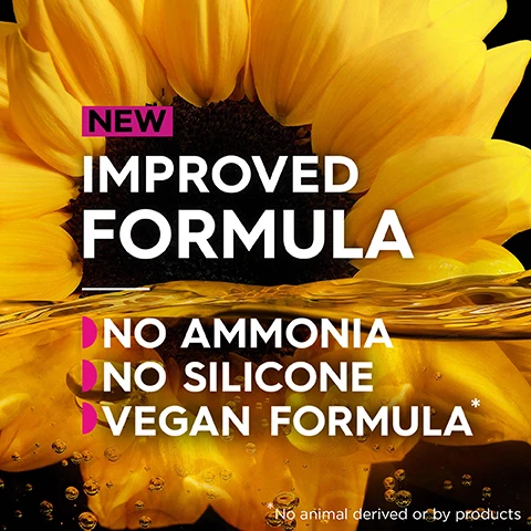 Image 1, new and improved formula, no ammonia, no silicone, vegan formula. no animal derived or by products. image 2, 60% oils in colorant conditioner. image 3, ODS oil delivery system. maximum colour performance lavish, vivid and long lasting colour. visibly improves hair quality, shine softness and less visible damage. image 4, oil powered permanent color. long lasting colour, up to 100% grey coverage, 35% smoother hair. 3 times more shine. instrumental test vs before colorant on. image 5, maximum color performance. 97% of women saw no visible damage. consumer test, 256 of 262 women agree, full kit usage. image 6, what is in the kit? developer cream, colorant, after color, protective gloves, conditioner and instruction leaflet. image 7, cruelty free international. vegan formula. 43% less plastic compared to previous kit. image 8, test 48 hours before use. ignoring an allergy can be life threatnening. www.becoloursafe.com