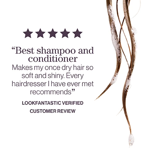 Image 1, woman and home hair awards winner 2023, best hydrating shampoo. Image 2, LF customer review = leaves hair feeling silky smooth, very easy to lather up and you only need a tiny bit as it goes a long way. fresh smelling and it has left my hair feeling very silky smooth each time it is washed, highly recommend. Image 3, LF customer review = hair must have, buying this on repeat now, definitely worth the money, this saved my bleached hair. Image 4, hydrate for dry hair, thirst quenching formula helps provide superior moisture for dry hair, touchable softness, antifade complex  that helps protect colour. vegan formula, no animal derived ingredients.