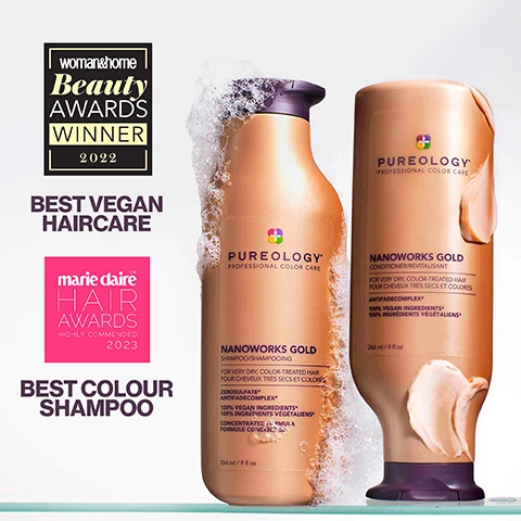 Image 1, woman and home beauty awards winner 2023, best vegan haircare, marie claire hair awards 2023, best colour shampoo. Image 2, up to 80 washes per bottle. Image 3, shea butter, marula oil and vitamin B1. Image 4, 100% vegan formulas, sulfate free for a gentle cleanse *no animal derived ingredients. made from post consumer recycled materials. 80+ washes in one bottle, all formulas are highly concentrated, less water needed. Image 5, good for you haircare. vegan formulas, antifade complex, concentrated formulas, for all hair types, sulfate free for a gentle cleanse, post consumer recycled materials. no animal derived ingredients, our shampoo and conditioner bottles, excluding cap, are created with post consumer recycled materals.