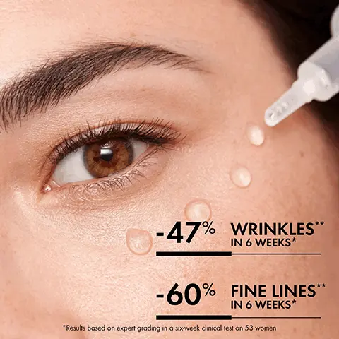 -47% WRINKLES IN 6 WEEKS. -60% FINE LINES IN 6 WEEKS. Results based on expert grading in a six-week clinical test on 53 women. PURE HYALURONIC ACID HYDRATES & PLUMPS SKIN. VITAMIN C, POWERFUL ANTI-OXIDANT. Fragrance Free, Allergy Tested, Paraben Free, Dermatologist Tested. TURN PRODUCT UPSIDE DOWN & GENTLY PRESS THE APPLICATOR TO RELEASE 2-3 DROPS. FACE & EYE SERUM FOR A VISIBLE FILLING EFFECT. LIFTACTIV H.A. WRINKLE CORRECTOR VISIBLY PLUMPS & SMOOTHS THE SKIN. CERTIFIED WITH DERMATOLOGISTS, DEVELOPED BY VICHY LABORATORIES. BRAND RECOMMENDED BY 70,000 DERMATOLOGISTS, FRGARANCE-FREE, ALLERGY TESTED.