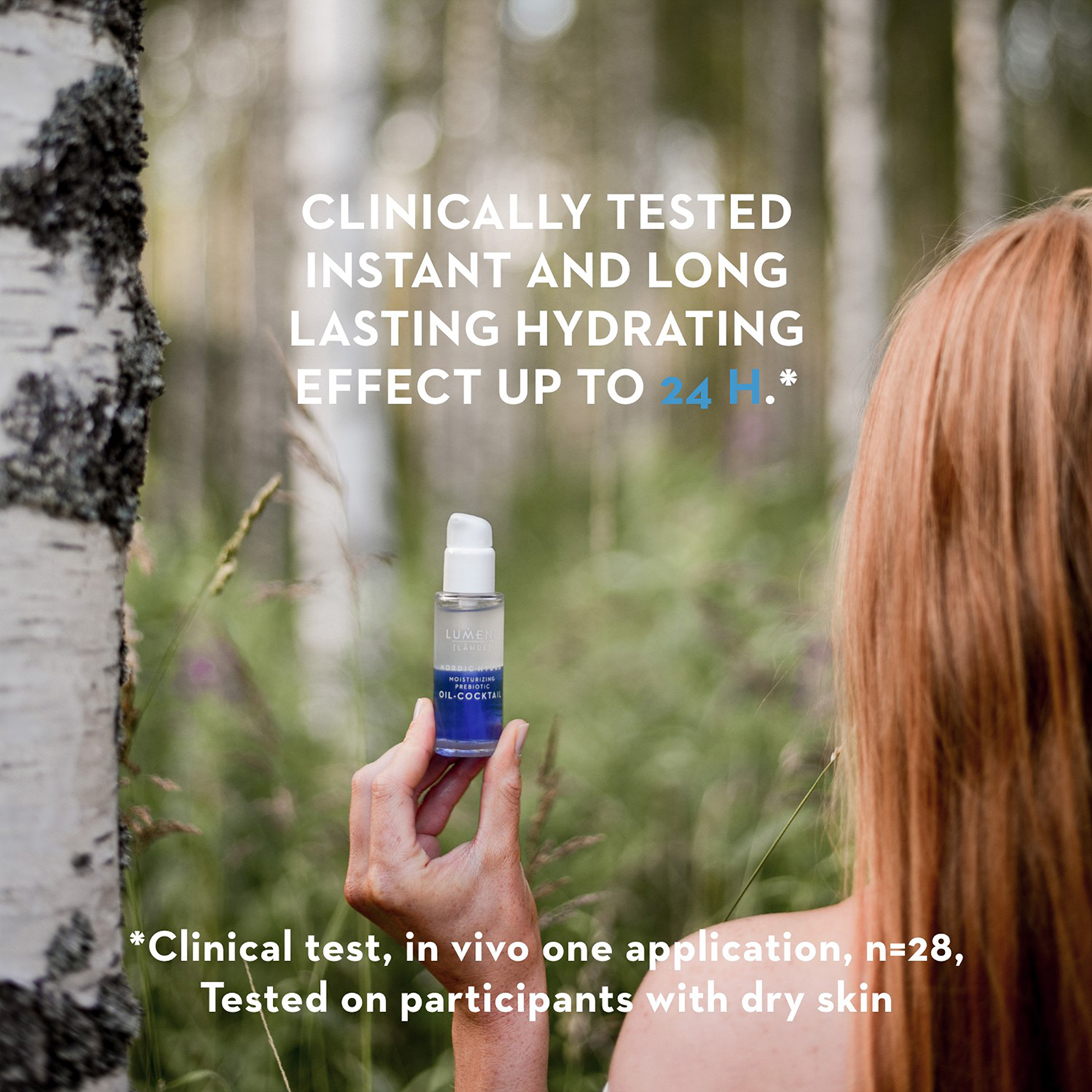 CLINICALLY TESTED INSTANT AND LONG LASTING HYDRATING EFFECT UP TO 41.**Clinical test, in vivo one application, n=28, Tested on participants with dry skin