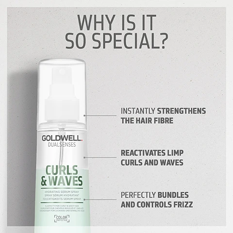 Image 1, why is it so special? instantly strengthens the hair fibre. reactivates limp curls and waves. perfectly bundles and controls frizz. image 2, did you know? the formula offers thermal protection to negate damage from blow dries and heat styling tools, while taming frizz for a polished glossy finish. image 3, instantly strengthens the hair fibre. reactivates limp curls and waves. bundles and control frizz. with heat protection.