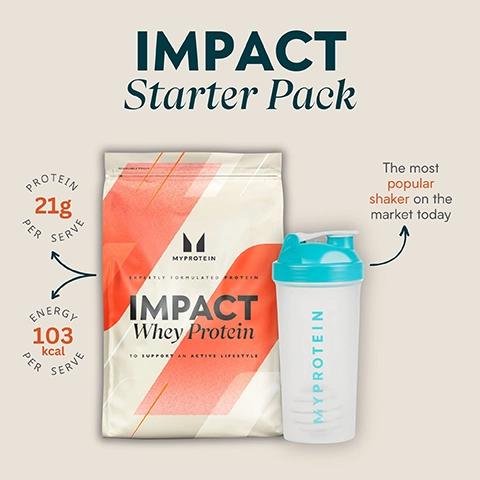impact starter pack. Proteinper serve - 21g. 103 kcal energy per serve. The most popular shaker on the market today