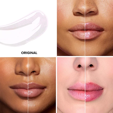 Image 1 - A divided image shows four close-up portraits of different lips; the top left features a glossy product swatch labeled ORIGINAL, while the other three portraits display varying lip colors and textures.
              Image 2 - A clear tube of lip gloss labeled Too Faced Lip Injection Maximum Plump is shown beside four percentages and statements indicating its effects: 96% leaves lips feeling plump, 96% leaves lips feeling hydrated, 98% leaves lips looking re-volumized, and 97% leaves lips feeling softer and smoother over time, with a note about a study of 106 women at the bottom.
              Image 3 - Image shows a close-up of a womans lips, divided into two sections labeled BEFORE on the left and AFTER on the right, with the visible text stating MODEL IS WEARING SHADE ORIGINAL.
              Image 4 - A close-up image of a models lips showing a before side with natural lips and an after side with glossy lips; visible text reads MODEL IS WEARING SHADE ORIGINAL.
              Image 5 - Image shows a close-up of a persons lips split into two sections labeled BEFORE on the left and AFTER on the right, with the AFTER side showing fuller and shinier lips; visible text reads MODEL IS WEARING SHADE ORIGINAL.
              Image 6 - A promotional image displays various lip products from Too Faced, organized into five categories labeled Level 1, Level 2, Level 3, Bonus Plump Effect, and Bonus Color Effect, with each product featuring descriptions such as instant lip plumper, gloss finishes, and shade options.