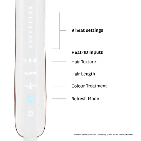 Image 1, 9 heat settings, heat ID inputs, hair texture, hair length, colour treatment and refresh mode.Image 2, t3 heat ID personalises the right heat for you. Image 3, refresh mode to retouch second-day styles.