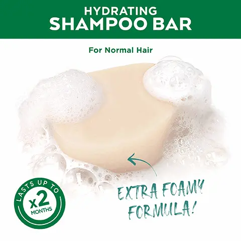 Image 1, hydrating shampoo for normal hair, lasts up to 2x months,extra foam formula. Image 2,HOW TO USE YOUR
              SHAMPOO BAR 1 Wet hair & shampoo bar to make it foam 2 Hold the Bar & lather from root to tips. Keep massaging,rinse thoroughly 3 Store in a box or dry place Image 3, cruelty free international all garnier products are offically approved by cruelty free in international under the leaping bunny program