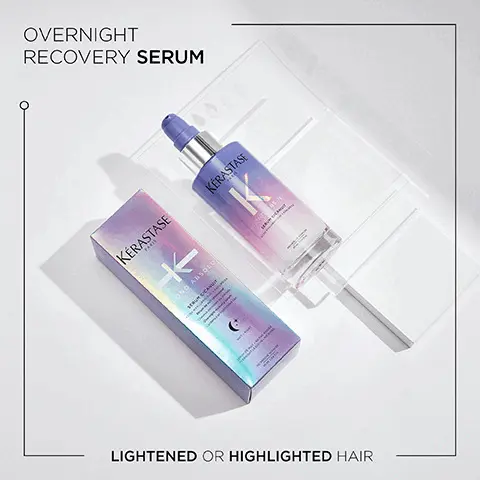 Image 1, Overnight recovery serum, lightened or highlighted hair. Image 2, Blond Absolu +92% more hydrated hair, +94% stronger hair, 8x visibly shinier hair, instant anti-brass action. Image 3, Before and After Image- Illustration of the anticipated results obtained after applying the products Bain cicaextreme, Bain ultra-violet, Masque cicaextreme, Huile cicaextreme after one use. Results may vary from one individual to another. Image 4, Key Ingredients- Anti-oxidants, Edelweiss Flower, Hyaluronic Acid. Image 5, Blond Absolu- Patrick Wilson, Celebrity Hair Stylist and Kerastase Expert. For most blonde clients, it's a struggle to find a range that is both hydrating and protects your colour. The Blond Absolu Range from Kerastase does both without making the hair feel heavy. It's my go-to for blondes, myself included! Overnight recovery serum. Lightened or highlighted hair.