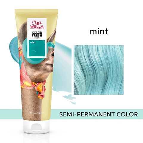 image 1, mint semi permanent colour. image 2, before - hair previously pre lightened. after = colour fresh mask mint applied to all the hair. image 3, moisturised and smooth hair. image 4, zero damage formula. image 5, results visible in 10 minutes. image 6, before (pre lightened or balayage highlights, level 8/0 and after on low porosity hair. results not noticeable on darker levels. image 6, for best results use with fusion shampoo and conditioner. image 7, 4 natural looking shades.
