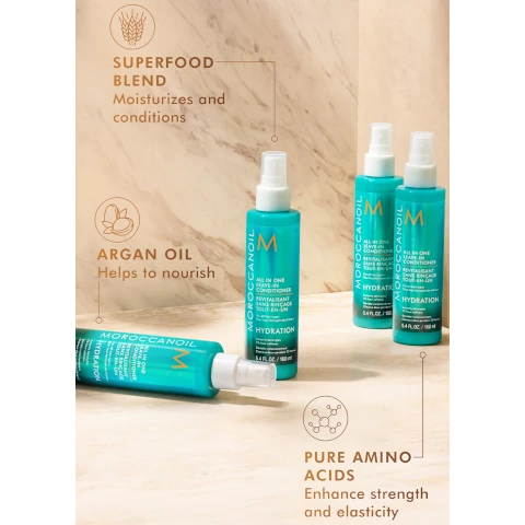 superfood blend - moisturises and conditions. argan oil - helps to nourish. pure amino acid - enhance strength and elastcity