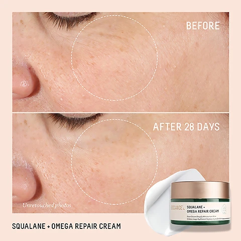 Image 1, before and after 28 days - unretouched photos. image 2, immediately 100% showed improvement in skin hydration after 5 minutes. after 1 week 94% shows improvement in visible lines and wrinkles. after 4 weeks 97% agreed their skin appeared firmer. based on a 28 day clinical study of 35 women aged 36-60 after 28 days of twice daily use. based on a 28 day consumer use study of 35 women aged 36-60 after 28 days of twice daily use. image 3, ceramides and fatty acids = strengthen and repair moisture barrier. hyaluronic acid = visibly plumps skin. sugarcane-derived squalane = deeply nourishes dry, flaky skin. image 4, find your moisture match. the clear skin winner - probiotic gel moisturiser. skin type = oily to combination. texture = lightweight gel. results = calms and soothes while balancing the microbiome. the instant brightener = vitamin c rose moisturiser. skin type = normal to dry. texture = cushion cream. results = brightens complexion and fights free radicals. the heavy duty hydrator - omega repair cream. skin type = dry to mature. texture = rich cream. results = repairs the skin barrier and plumps fine lines and wrinkles. image 5,jumbo size 100ml, full size 50ml