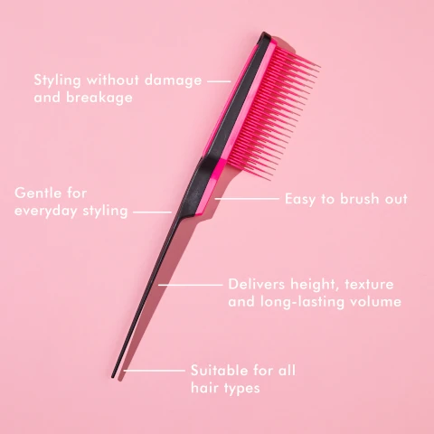 styling without damage and breakage. gentle for everyday styling. easy to brush out. delivers height, texture and long lasting volume. suitable for all hair types.
