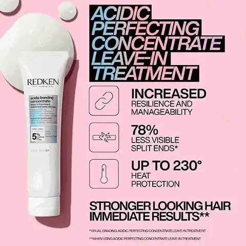 Image 1, redken acidic bonding concentrate helps rebalance PH levels for healthier looking hair. Image 2, concentrated formula usage guide for fine hair dime size, for medium hair nickel size and for thick hair quarter size. Image 3, before and after of acidic bonding concentrate shampoo conditioner and leave in. Image 4, before and after of acidic bonding concentrate shampoo conditioner and leave in. Image 5, before and after of acidic bonding concentrate shampoo conditioner and leave in. Image 6, before and after of acidic bonding concentrate shampoo conditioner and leave in. Image 7, acidic bonding concentrate get instantly healthy looking hair