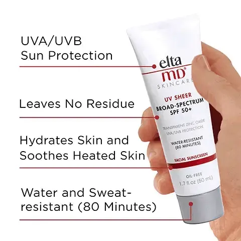 Image 1, UVA/UVB sun protection, leaves no residue , hydrates skin and soothes heated skin and water and sweat resistant (80 minutes). Image 2, number 1 dermatologist recommended, trusted, personally used professional sunscreen brand. Image 3, formulated with hyaluronic acid to reduce the appearance of fine lines and wrinkles. Image 4, Recommended skin cancer foundation daily use. Recommended as an effective broad-spectrum sunscreen. Image 5, made with zinc oxide, natural mineral compound that works as a sunscreen agent by reflecting and scattering IVA and UVB rays. Image 6, verified customer review: This is hands down the best facial sunscreen for outdoor activities- hiking, kayaking snorkelling, skiing etc.., doesn't get in your eyes, no white cast, no smell... Image 7, Paraben free, sheer, foaming facial cleanser, AM therapy, renew eye gel and UV lip balm. Image 8, active ingredients, 15% zinc oxide, 10% octocrylene