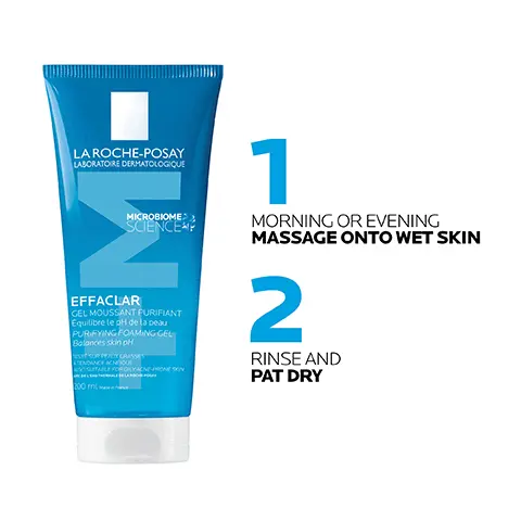 Image 1, LA ROCHE-POSAY LABORATOIRE DERMATOLOGIQUE MICROBIOME SCIENCE EFFACLAR GEL MOUSSANT PURIFIANT Equilibre le pH de la peau PURIFYING FOAMING GEL Balances skin pH ESIT SURFERLY CRASSET ATENDANCE ACHOU 450 SUITABLE FOR OILY ACNE PRONE SKIN 200 m 1 MORNING OR EVENING MASSAGE ONTO WET SKIN 2 RINSE AND PAT DRY Image 2, LAROCHE-POSAY LABORATOIRE DERMATOLOGIQUE EFFACLAR LOTION ASTRINGENTE MICRO-EXFOLIANTE ANTI-POINTS NOIRS ASTRINGENT LOTION MICRO-EXFOLIANT ANTI-BLACKHEADS SUR PEAL GRASSES ASHGANCE ACHEQUE TESTED ON ONLY ACNE-PRONE SEN 200 ml Made in France 1 APPLY TO A COTTON PAD 2 GENTLY APPLY TO FACE Image 3, APPLY MORNING AND/ OR EVENING AFTER CLEANSING YOUR SKIN WITH EFFACLAR FOAMING GEL. EFFACLAR M Image 4, LA ROCHE POSAY LABORATOIRE DERMATOLOGIQUE RECOMMENDED BY DERMATOLOGISTS SUITABLE FOR SENSITIVE SKIN FOR OILY, COMBINATION, BLEMISH-PRONE SKIN NON-COMEDOGENIC Image 5, 1 DERMATOLOGIST RECOMMENDED N BRAND IN THE UK* *Study of 73 Consultant Dermatologists Jan-April 2023