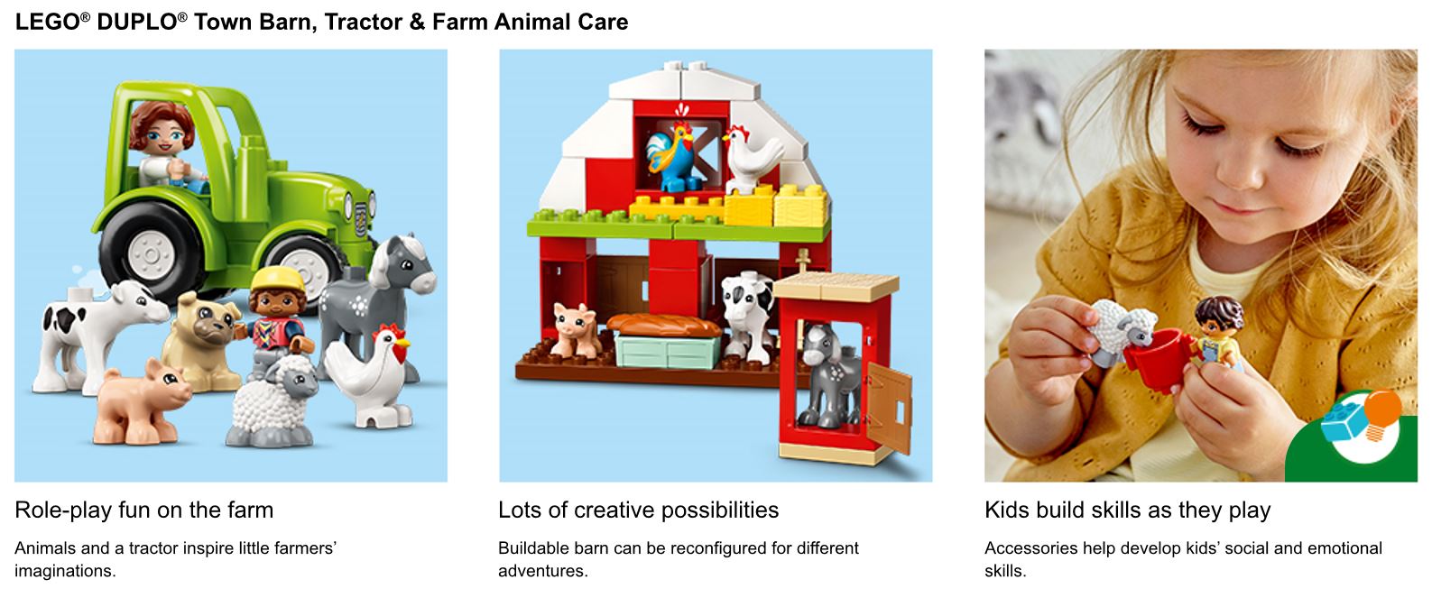 LEGO 10949 duplo town les animaux de la ferme jouet pour les bébés de 2 ans  et plus, avec des figurines animaux de la ferme