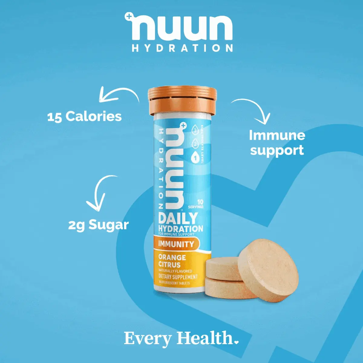 Nuun hydration. 15 calories, immune support, 2g sugar. EVERY HEALTH. Free Nuun samples on orders over £40.00.