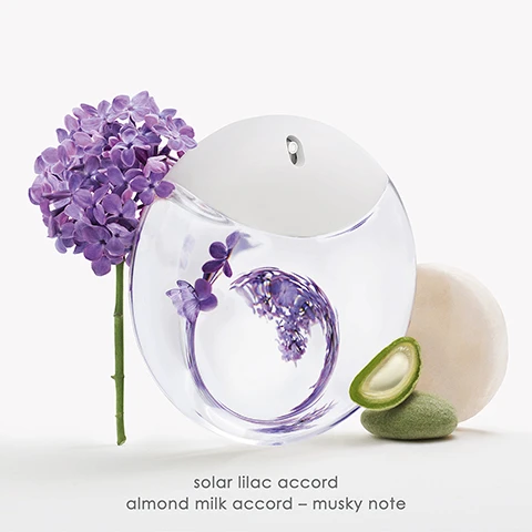 Image 1, solar lilac accord, almond milk accord - musky note. image 2, lilac firbest. co extraction of natural and synthetic ingredients, enabling to recreate the lilac fragrance without harvesting the flower. image 3, solar lilac accord. image 4, almond milk accord.