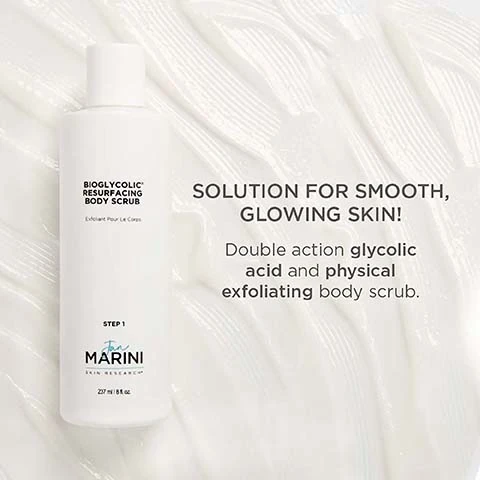 solution for smooth glowing skin, double action glycolic acid and physical exfoliating body scrub