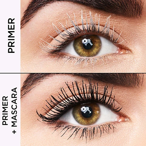 image 1, primer and primer + mascara. image 2, powered by vitamin c, cellulose, olive esters, carnauba wax.