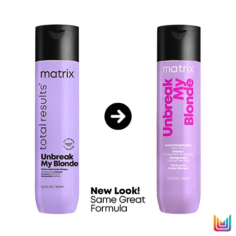 Image 1, new look same great formula. Image 2,Strengthening shampoo for lightened hair Suitable for highlighted + damaged hair Gentle formula cleanses + repairs Image 3, Unbreak My Blonde Revives damaged, over-processed hair and reduces breakage for 3x stronger hair* Strengthen Restore Unbreak Blondy Strengthening Shampoo Strengthening Conditioner Leave-In Treatment Using a system of Unbreak My Blonde shampoo, conditioner, and leave-in 6 times vs. non-conditioning shampoo
              Revive matrix My Unbreak Blonde