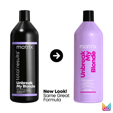 Image 1, new look same great formula. Image 2,Strengthening conditioner for lightened hair suitable for highlighted + damaged hair Leaves hair soft, shiny + stronger Using a system of Unbreak My Blonde shampoo, conditioner, and leave-in 6 times Image 3,Unbreak My Blonde Revives damaged, over-processed hair and reduces breakage for 3x stronger hair*b Strengthen Restore Revive Strengthening Shampoo Strengthening Conditioner Leave-In Treatment Using a system of Unbreak My Blonde shampoo, conditioner, and leave-in 6 times vs. non-conditioning shampoo 