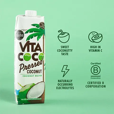 
              Tastes like summer feels, coconut taste, coconut water benefits, impossible to hate, authentic coconut taste, COCONUT WATER 


              SWEET COCONUTTY TASTE 

              NATURALLY OCCURRING ELECTROLYTES 

              HIGH IN VITAMIN C 
              Certified 

              Corporation 
              CERTIFIED B CORPORATION 