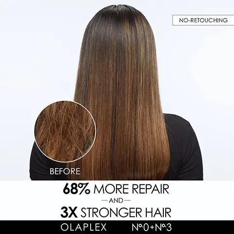 Image 1-3, 68% more repair and 3x stronger hair with Olaplex No 0 + 3. Image 4, before you wash your hair: No 0 Intensive bond building hair treatment, intensifies repair to boost No 3 for 3 x stronger hair. Before you wash your hair: No 3 hair perfector reduces breakage and visibly strengthens hair. In place of conditioner weekly: No 8 bond intense moisture mask deep treats for weightless, moisture body and shine. Image 6, The environment come first, together with out updated carbon negative footprint from 2015 to 2021. We eliminate 35mm pounds of GHG from being emitted to the environment. We save 44k gallons of water from being wasted. We protect 57mm trees from being deforested. Image 7, All Hair Types, PH Balanced, Vegan, Cruelty Free,, Gluten Free, Nut Free, Paraben Free, Phthalates Free, Phosphate Free, Sulfate Free. Image 8, hair cuticle before and after. Image 9, before and after with no retouching.