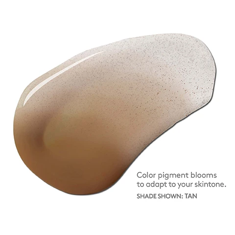 Image 1, colour pigment blooms to adapt to your skintone. image 2, all models are wearing face shield flex. image 3, sunforgettable total protection face shield flex SPF 50. SPF 50, zinc oxide 12%, water resistant (40 minutes), patented enviroscreen technology. reef safe, cruelty free, non nano