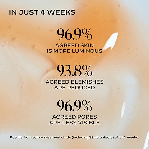 Image 3 - A background of orange serum with bubbles displays text: IN JUST 4 WEEKS, 96.9% AGREED SKIN IS MORE LUMINOUS, 93.8% AGREED BLEMISHES ARE REDUCED, 96.9% AGREED PORES ARE LESS VISIBLE, Results from self-assessment study (including 33 volunteers) after 4 weeks. Image 4 - A pink frosted bottle of Zelens Power B Vitamin B Concentrate is shown with text overlaying that reads: CLINICALLY PROVEN RESULTS, SKIN RADIANCE INCREASE OF UP TO 41.0%, SEBUM CONTENT DECREASE OF UP TO 45.7%, Results from clinical trial (including 33 volunteers) after 4 weeks of use. Image 5 - A Zelens serum bottle with orange liquid and a black pump is shown dripping on a surface, next to text detailing its ingredients: ZELENS POWER E VITAMIN B CONCENTRATE NIACINAMIDE Evens skin tone, reduces the appearance of hyperpigmented spots, reduces pore size and oiliness, improves skin texture, enhances skin barrier function, diminishes the appearance of fine lines and wrinkles. VITAMIN B COMPLEX Including Panthenol (provitamin B5), B6, Biotin (B7), Folic Acid (B9), B12 to control excess oil, reduce the appearance of pores & blemishes whilst giving skin a boost of energy. PROPRIETARY BOTANICAL BLEND A unique botanical blend containing 3 fermented plant extracts rich in Vitamin B: Oat, Rice and Quinoa. Shows revitalising and soothing properties. Image 6 - A three-step Zelens skincare routine is displayed with a frosted bottle of reddish serum, a frosted jar of pale yellow gel cream, and a white squeeze tube, with text reading Step 1 Clarify Power B Zelens Power B Vitamin B Concentrate, Step 2 Hydrate Acqua Shiso Zelens Acqua Shiso Hydrating Gel Cream, and Step 3 Protect Daily Defence SPF 30 Zelens Daily Defence Sunscreen Broad Spectrum SPF 30 High Protection UVB + UVA. Image 8 - A man wearing a dark blue cardigan and white shirt sits to the right of a peach-colored text box with the quote Power B is suitable for normal as well as oily, stressed and problem skin, due to a combination of B vitamins such as niacinamide (B3), pantothenic acid (B5) – and vitamin B12, which gives it the beautiful pink colour, attributed to DR MARKO LENS, Zelens founder & formulator.