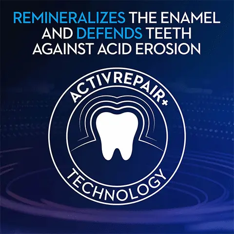 REMINERALIZES THE ENAMEL AND DEFENDS TEETH AGAINST ACID EROSION. Activrepair technology. Neutralizes Harmful Plaque bacteria to reduce gum bleeding. Provides antibacterial action on gums. Developed with dentists. Clinically proven technology developed with dentists. Protects gums and helps repair weakened enamel. defends teeth against acid erosion and repairs enamel. 