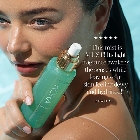 Image 1, customer review - this mist is a must, its light fragrance awakens the senses while leaving your skin feeling dewy and hydrated. image 2, microalgae, balance, calm and refresh. image 3, keep your glow without the waste. how to recycle minty mineral hydration mist. rinse out any remaining or excess product, recycle the glass bottle. remove the pump and discard, recycle the plastic dip tube separately.