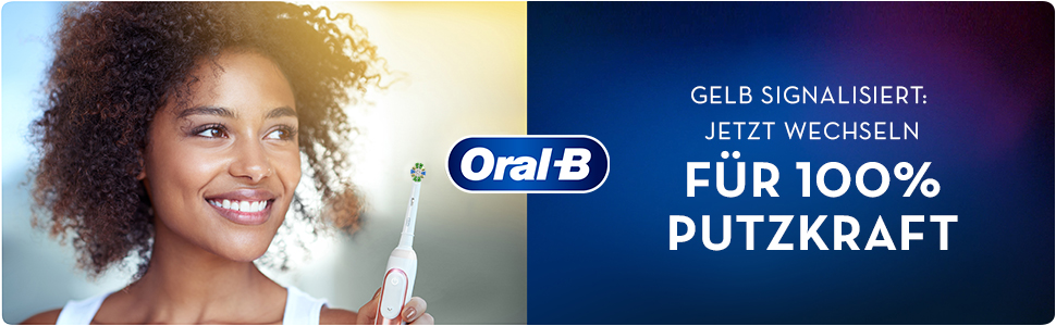 Oral-B Gelb signalisiert: Jetzt wechseln Fur 100% Putzkraft.