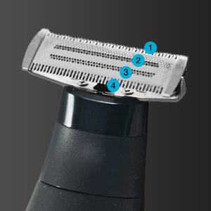 Image of the head of the trimmer numbering the 4 shavers