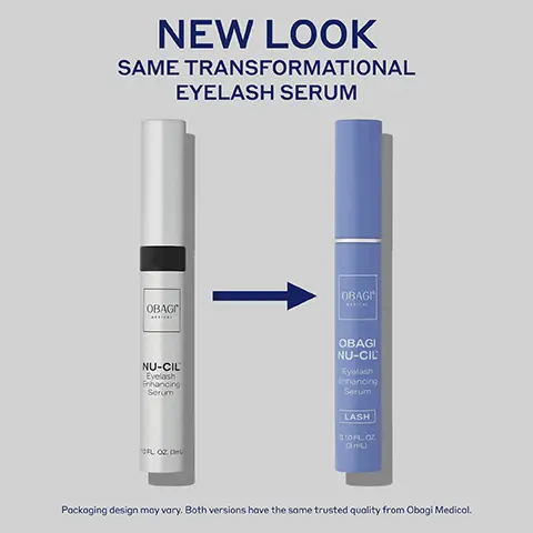 Image 1, NEW LOOK SAME TRANSFORMATIONAL EYELASH SERUM JOBAGI OBAGO NU-CIL Eyelash Enhancing Serum FL OZD OBAGI NU-CIL Eyelash Enhancing Serum LASH 010 FL OZ mL) Packaging design may vary. Both versions have the same trusted quality from Obagi Medical. Image 2-4, LASH IMPROVEMENT IN AS LITTLE AS 8 WEEKS With more pronounced results at 16 weeks.* BASELINE WEEK 8* CLINICAL STUDY PARTICIPANT B, AGE 54 Study results based on nightly application of Nu-Cil" Eyelash Enhancing Serum in a 16-week double-blind study. Photos have not been retouched. Results may vary. WEEK 16'