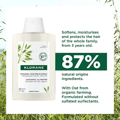 Image 1, softens, moisturises and protects the hair for the whole family, from 3 years old. 87% natural origin ingredients. with out from organic farming. formulated without sulfated surfactant. image 2, 87% natural origin ingredients. 100% recycled and recyclable bottle - excluding the cap but we are working on it. high tolerance formula. free from animal origin ingredients. image 3, 1 = wash. 2 = detangle and smooth. 3 = between washes. image 4, delicate fragrance with oat, lili and iris notes. luxurious texture, extremely soft. biodegradable formula