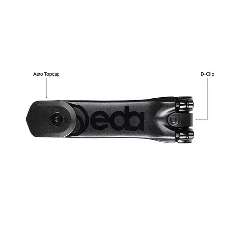 Gif showing the stem from above with the labels reading Aero Topcap, and D-Clip. The second image shows the stem in an exploded view. The labels read D-Clip, S-DCR Cover, 10 millimetre spacer, 20 millimetre spacer, Top cover 46 millimetres, top cover 56 milimeters.
